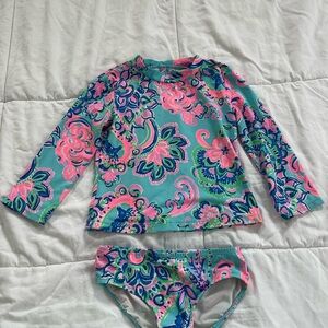 Lilly Pulitzer Girls Blue and Pink Rashguard Swim Set